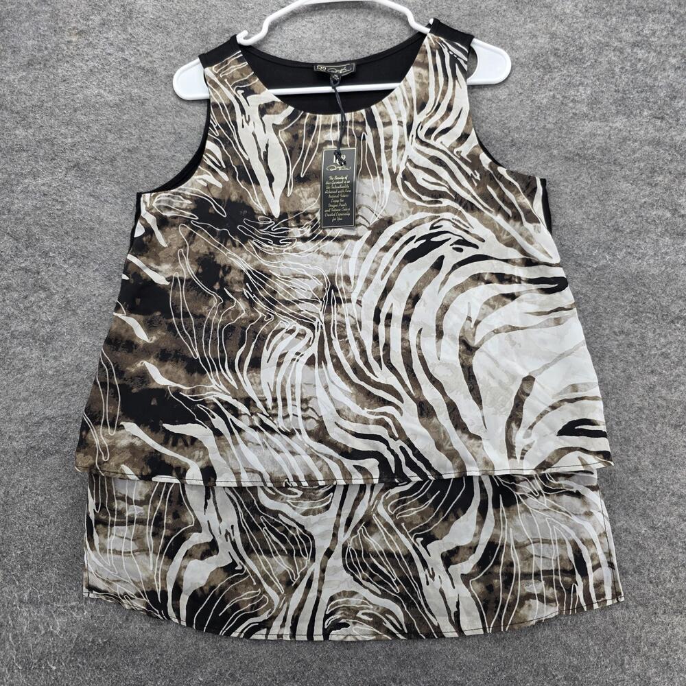 DG2 by Diane Gilman Shirt Womens Medium Brown Black Zebra Print Sleeveless Tunic